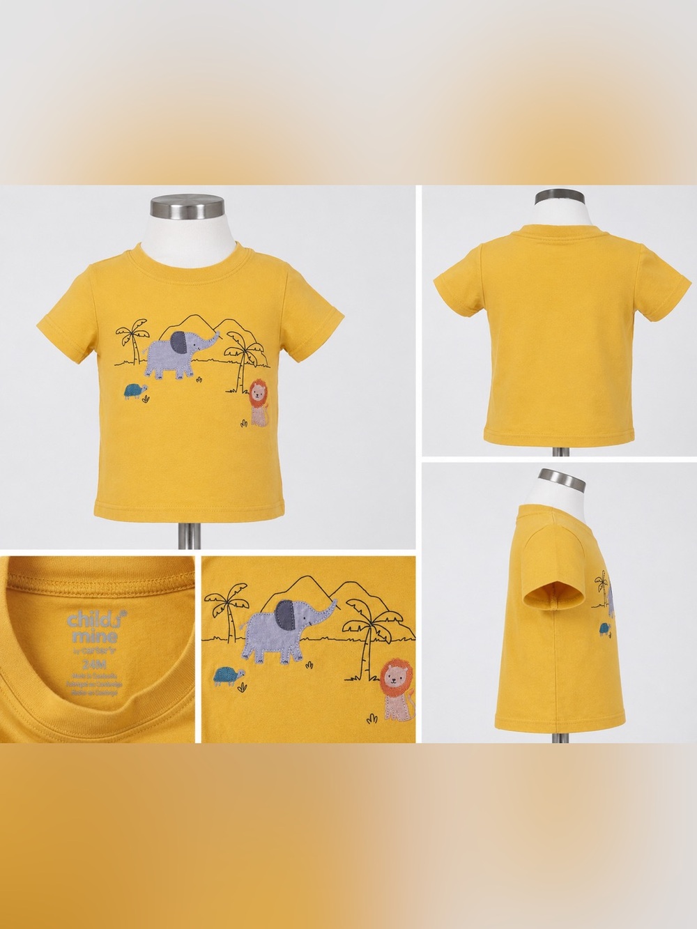 child of mine Yellow Short-Sleeve Tee with Elephant & Lion Applique